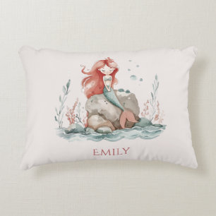 Cute fun Red Haired Mermaid Child's Accent Pillow