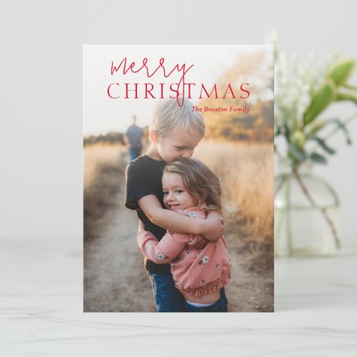 Cute Fun Red Typography Photo Modern Christmas Holiday Card