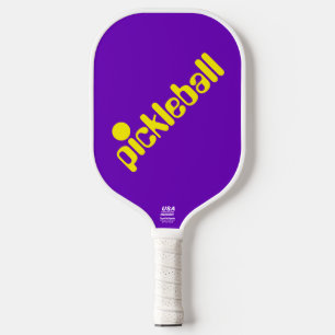 Cute Fun Retro Bright Yellow Text On Bright Purple Carbon Fiber Pickleball Paddle