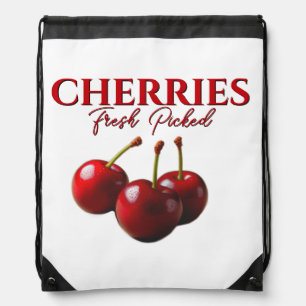 Cute fun retro Cherries fresh picked  Drawstring Bag