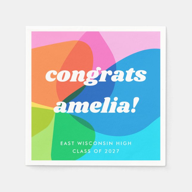 Cute Fun Retro Colorful Abstract Custom Graduation Napkins (Front)