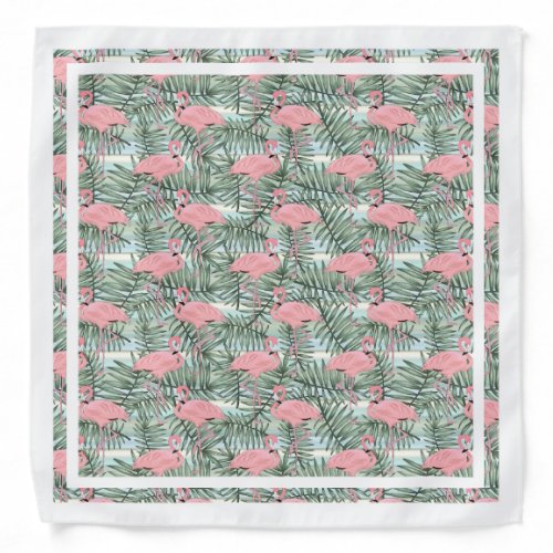 Cute Fun Retro Flamingoes Palm Leafs Watercolor Bandana