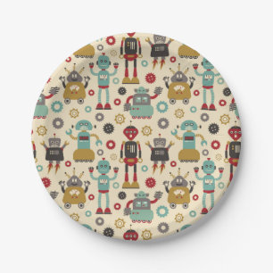 Cute & Fun Retro Robots themed party Paper Plates