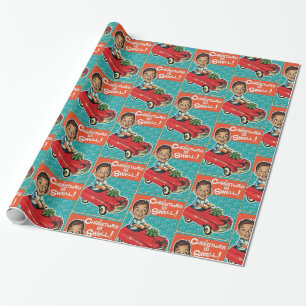 Cute Fun Retro Vintage Christmas Toy Car And Boy Wrapping Paper