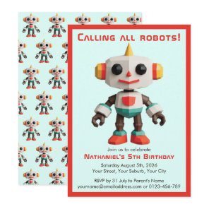 Cute Fun Robot Kid's Birthday Invitation