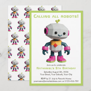 Cute Fun Robot Kid's Birthday Invitation