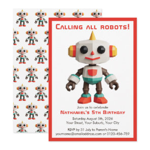 Cute Fun Robot Kid's Birthday Invitation