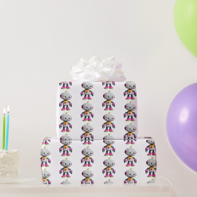 Cute Fun Robot Print Wrapping Paper (Party Gifts)