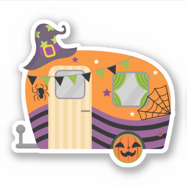 Cute Fun RV Camper Trailer Halloween Sticker (Front)