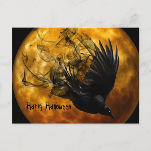 Cute Fun Scary Happy Halloween Crow and Full Moon Holiday Postcard