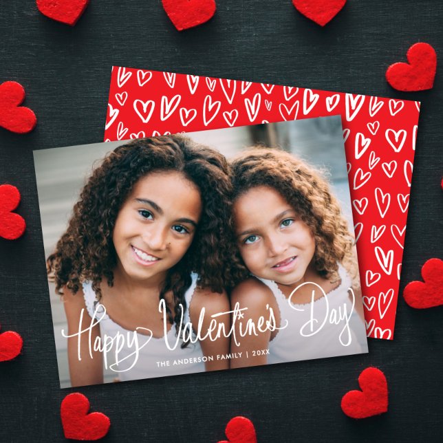 Cute Fun Script Happy Valentine's Day One Photo Holiday Card (Creator Uploaded)