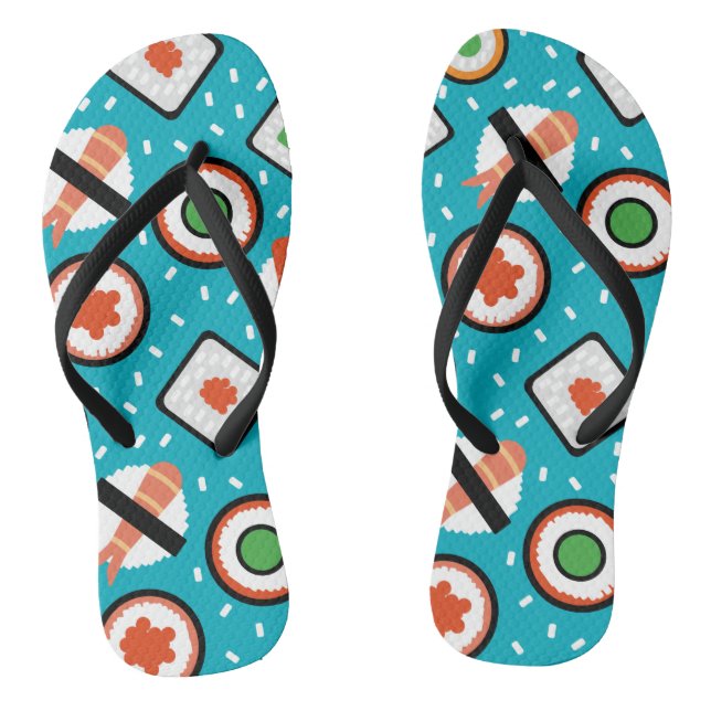 Cute fun seamless pixel sushi cartoon pattern flip flops (Footbed)