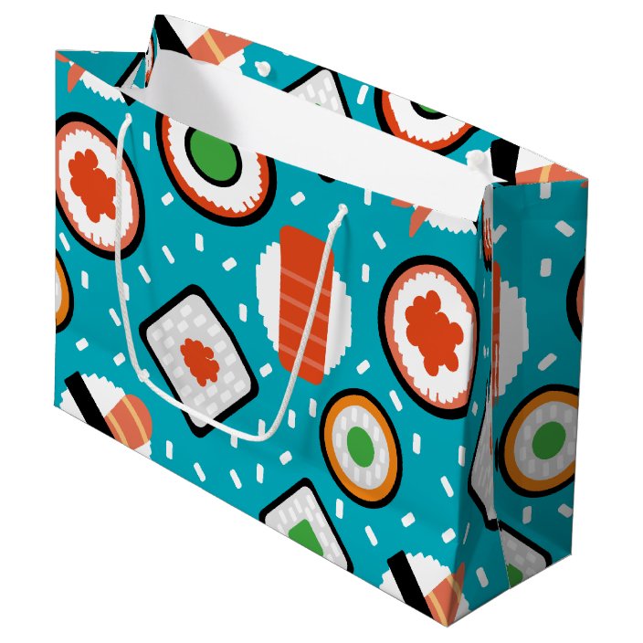 cute fun seamless pixel sushi cartoon pattern large gift bag zazzle com zazzle