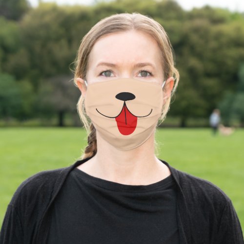 Cute Fun Simple Happy Dog Nose Tongue Out Tan Adult Cloth Face Mask