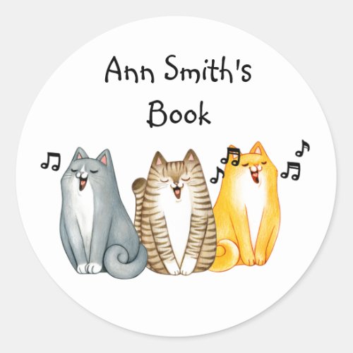 Cute Fun Singing Cats Kittens Animals Art Classic Round Sticker