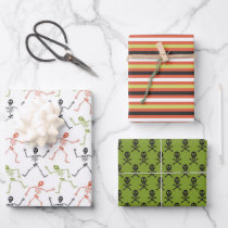 Cute Fun Skull Skeleton Halloween Wrapping Paper Sheets