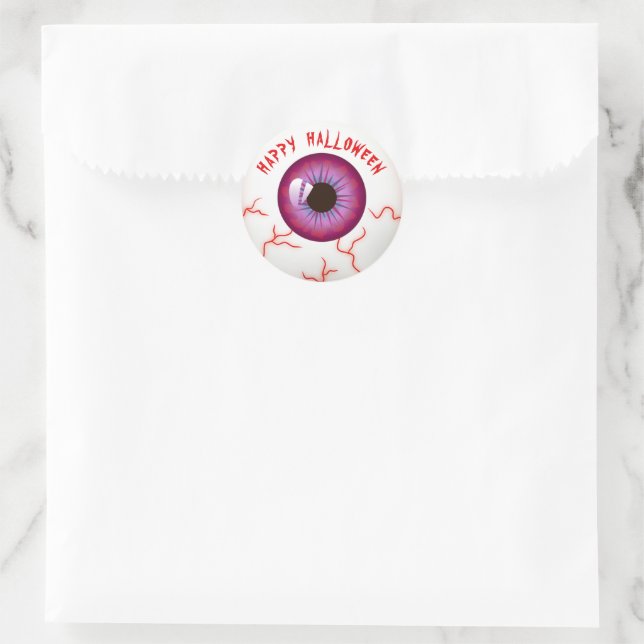 Cute Fun Spooky Bloodshot Eyeball Happy Halloween Classic Round Sticker (Bag)