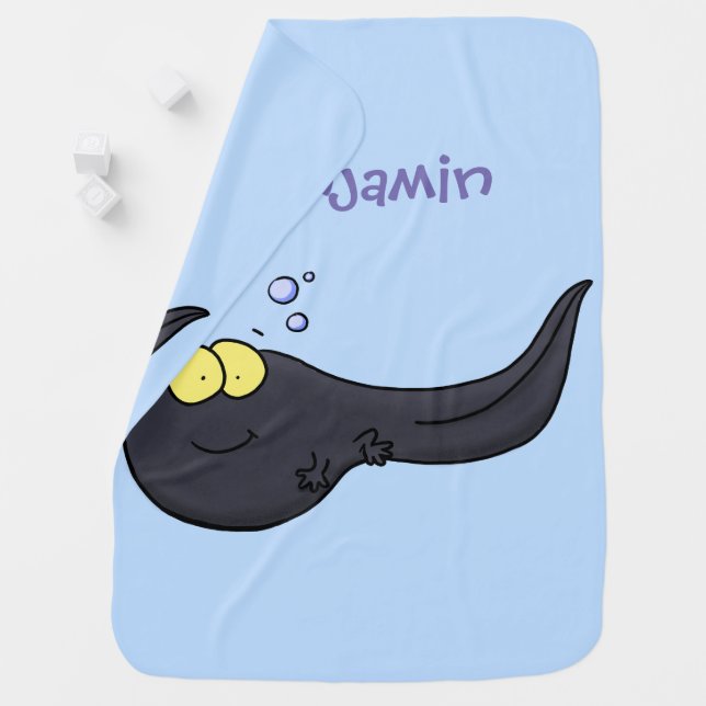 Cute fun tadpole cartoon illustration baby blanket (In Situ)