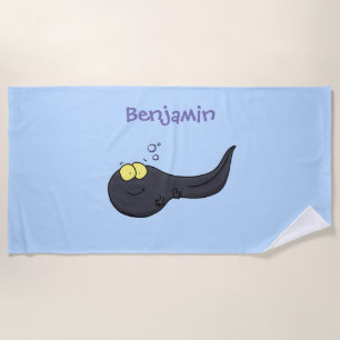Cute fun tadpole cartoon illustration beach towel