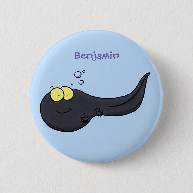 Cute fun tadpole cartoon illustration button (Front)