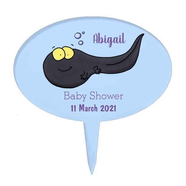 Cute fun tadpole cartoon illustration cake topper (Front)