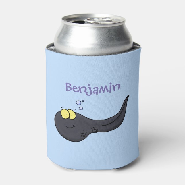 Cute fun tadpole cartoon illustration can cooler (Can Front)