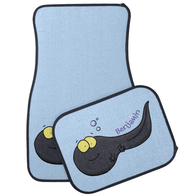 Cute fun tadpole cartoon illustration  car floor mat (Set)