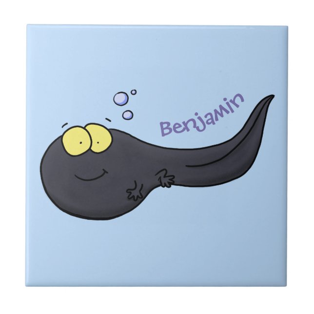 Cute fun tadpole cartoon illustration ceramic tile (Front)