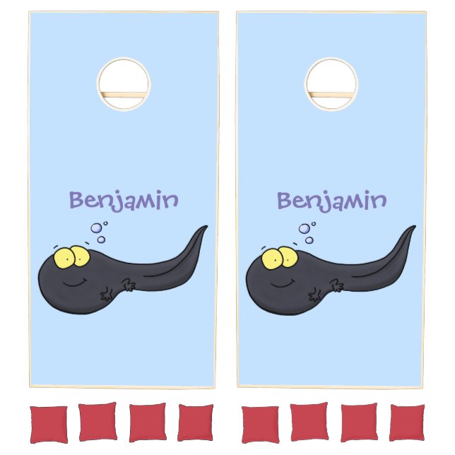 Cute fun tadpole cartoon illustration cornhole set (Set)