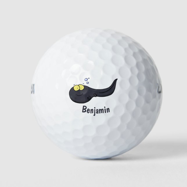 Cute fun tadpole cartoon illustration golf balls (Front)