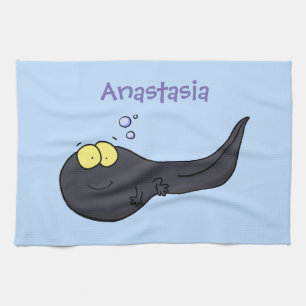 Cute fun tadpole cartoon illustration kitchen towel