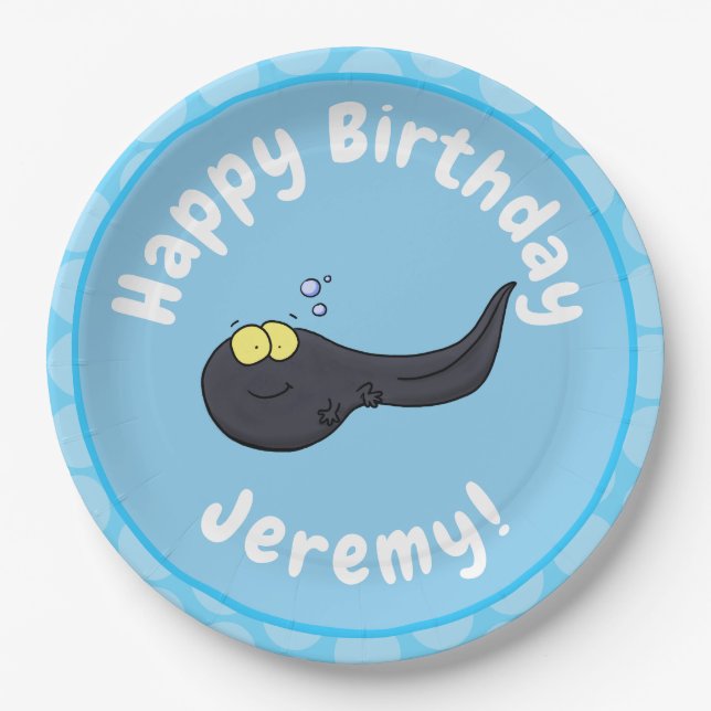 Cute fun tadpole cartoon illustration paper plates (Front)