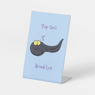 Cute fun tadpole cartoon illustration pedestal sign