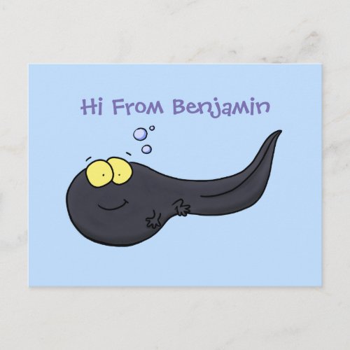 Cute fun tadpole cartoon illustration postcard