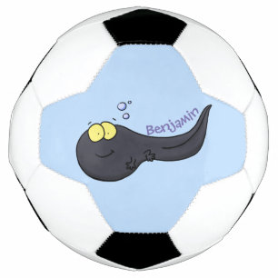Cute fun tadpole cartoon illustration soccer ball