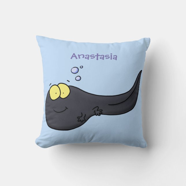 Cute fun tadpole cartoon illustration throw pillow (Front)