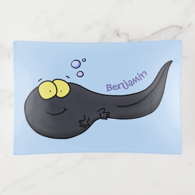 Cute fun tadpole cartoon illustration trinket tray (Front)