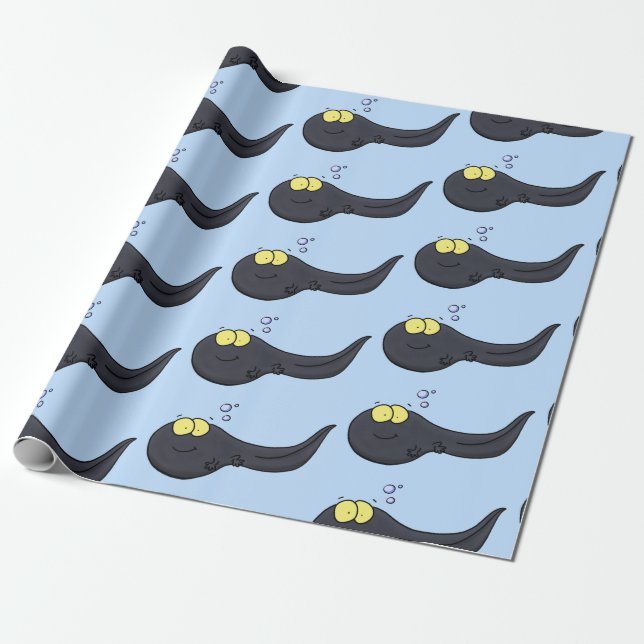 Cute fun tadpole cartoon illustration wrapping paper (Unrolled)