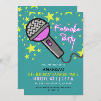 Cute Fun Teal Purple Kids Birthday Karaoke Party Invitation