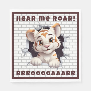 Cute Fun Tiger Cub Peeking Out Custom Dark Brown Napkins