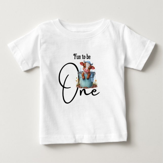 Cute Fun to be One Cow in a Bucket Personalized Baby T-Shirt (Front)