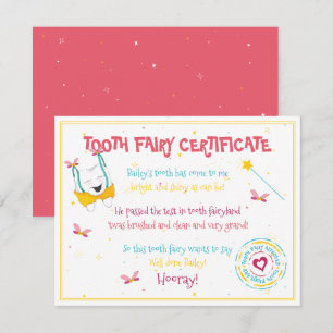 Cute Fun Tooth Fairy Certificate Peach Color Pop Note Card