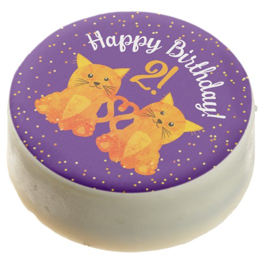 Cute Fun Twins Orange Kittens On Purple Joint Bday Chocolate Covered Oreo (Angled)
