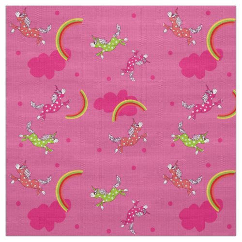 Cute Fun Unicorns rainbow pink cartoon pattern Fabric