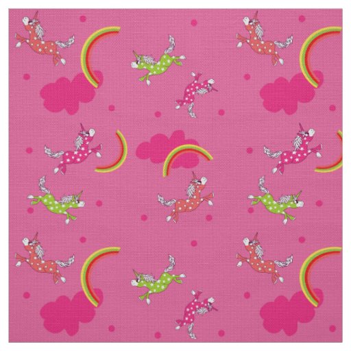 Cute Fun Unicorns rainbow pink cartoon pattern Fabric