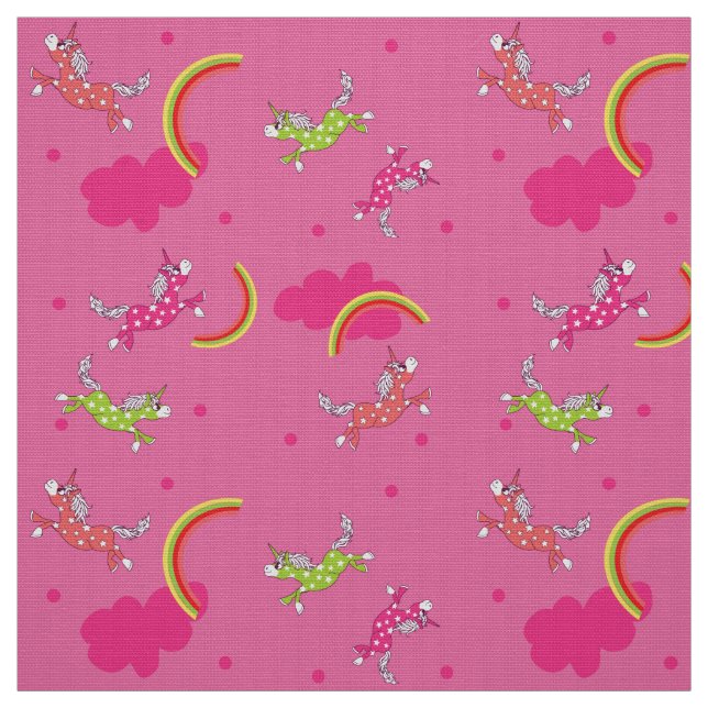 Cute Fun Unicorns rainbow pink cartoon pattern Fabric (Swatch)