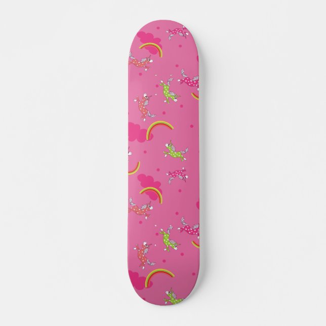 Cute Fun Unicorns rainbow pink cartoon pattern Skateboard (Front)