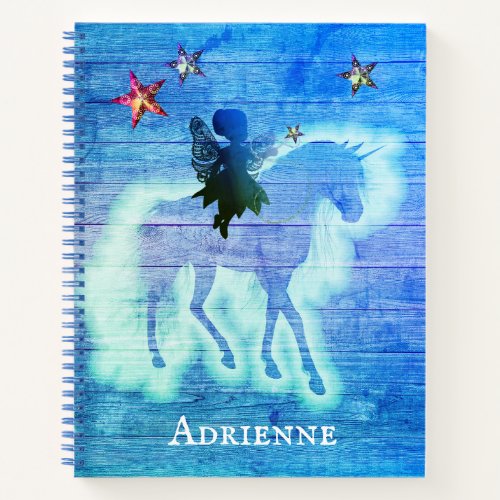 Cute Fun Unique Magical Blue Unicorn Personalized Notebook
