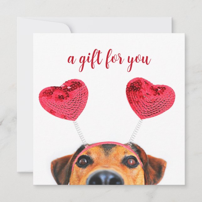 Cute Fun Valentine's Day Dog Headband Gift Card (Front)