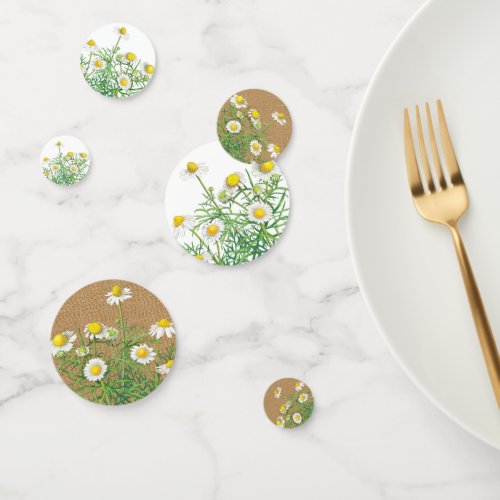 Cute Fun Vintage Camomile Flowers Faux Jute Burlap Confetti